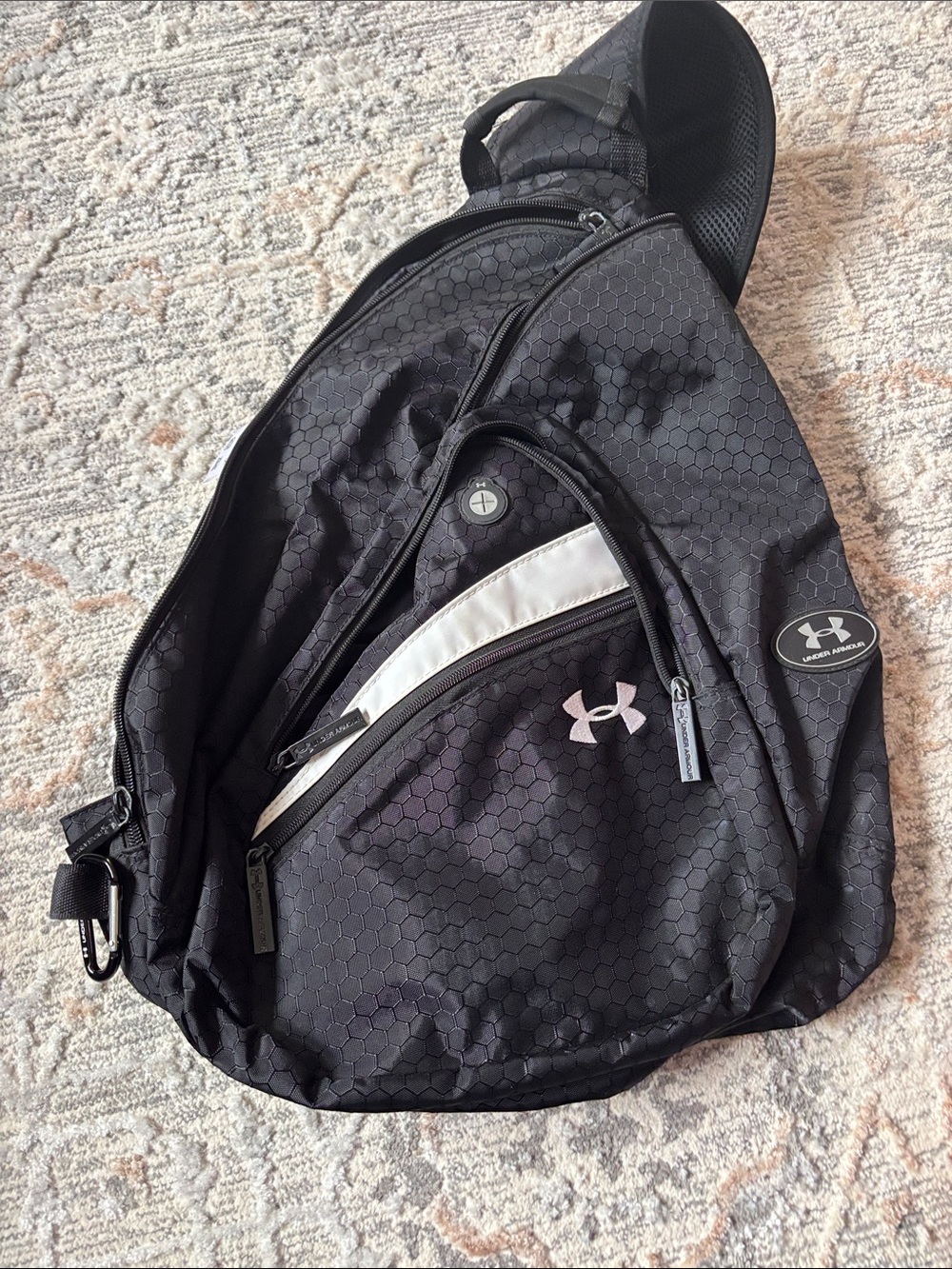 Under Armour Black Hex-Pattern Sling Bag with White Accent